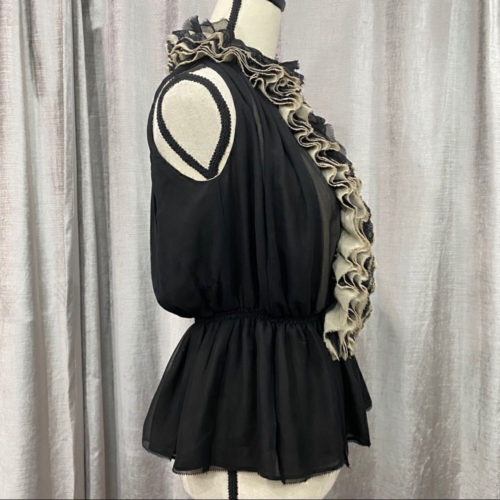 🌟 ROBERT RODRIGUEZ Ruffled Black & Cream Top - Picture 5 of 8
